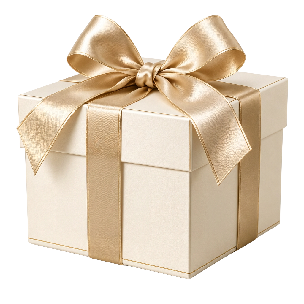 Coffret cadeau ivoire au ruban doré